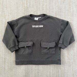 Zara Baby Boys Toddler Gray Utility Cotton Crewneck Sweatshirt 4-5y